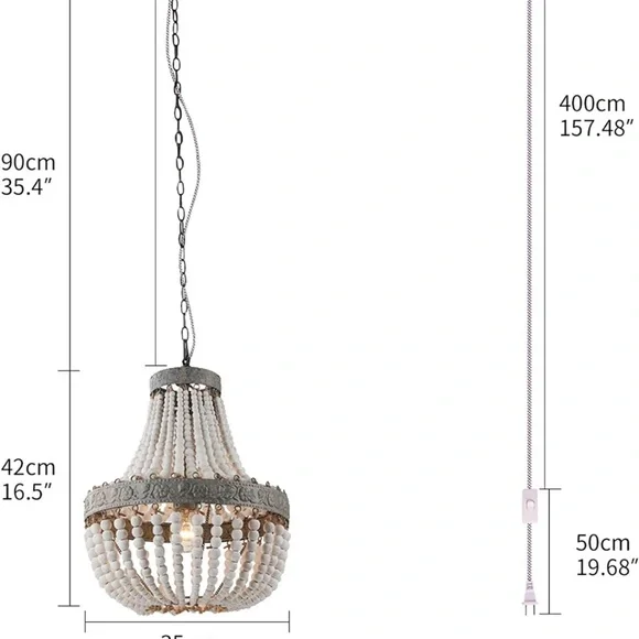 NEW IN BOX Vintage Chic coastal farmhouse white beaded chandelier pendant light - Picture 7 of 8